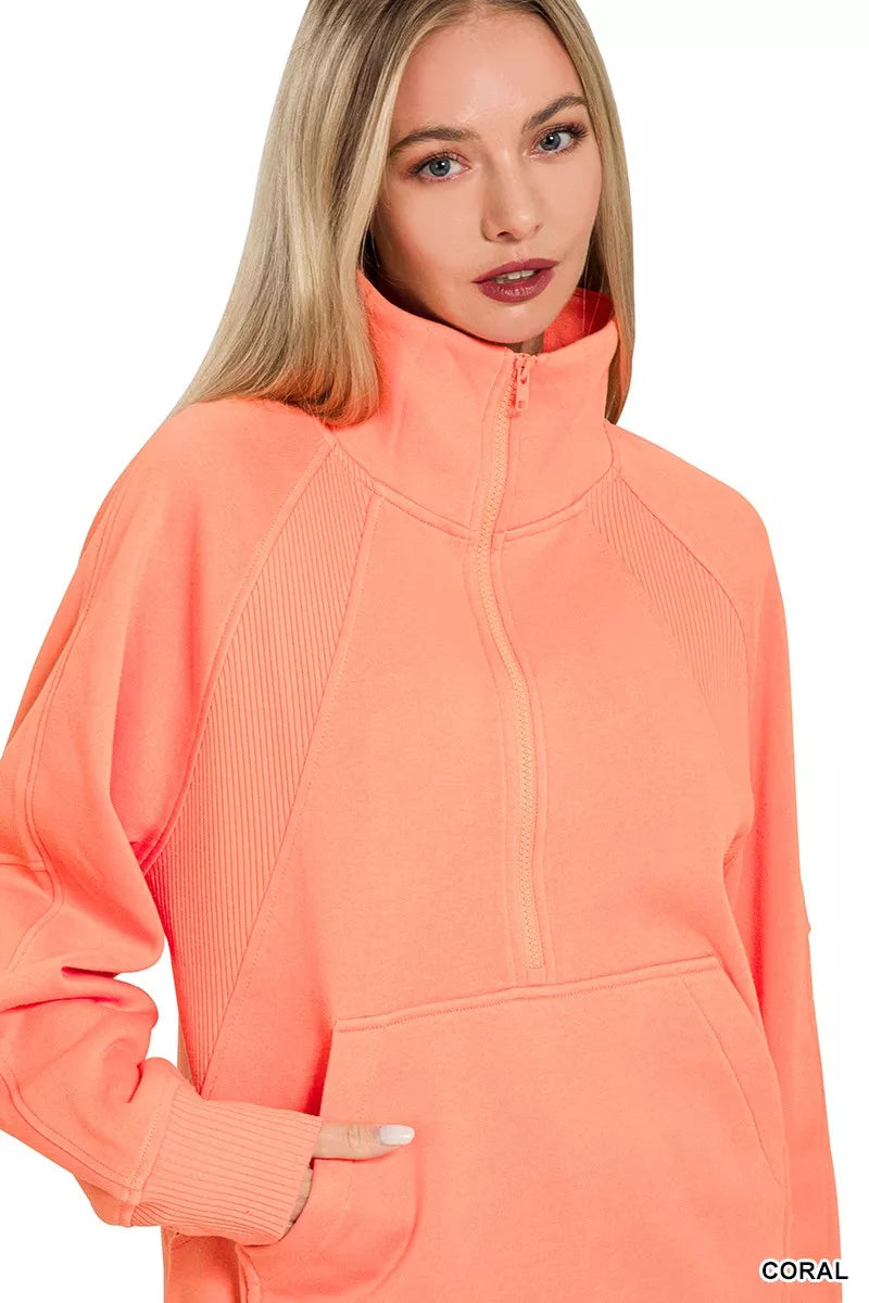 Half Zip Fleece Sweatshirt with kangaroo Pocket