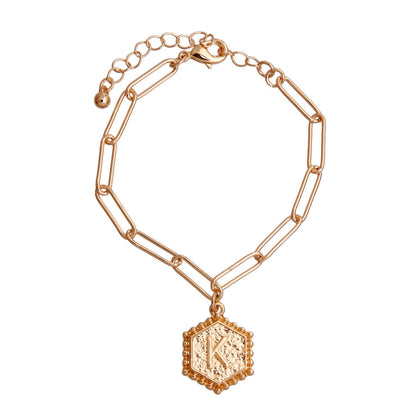 Charm Bracelet with K Hexagon Initial – Stylish Fashion Jewelry Accessory