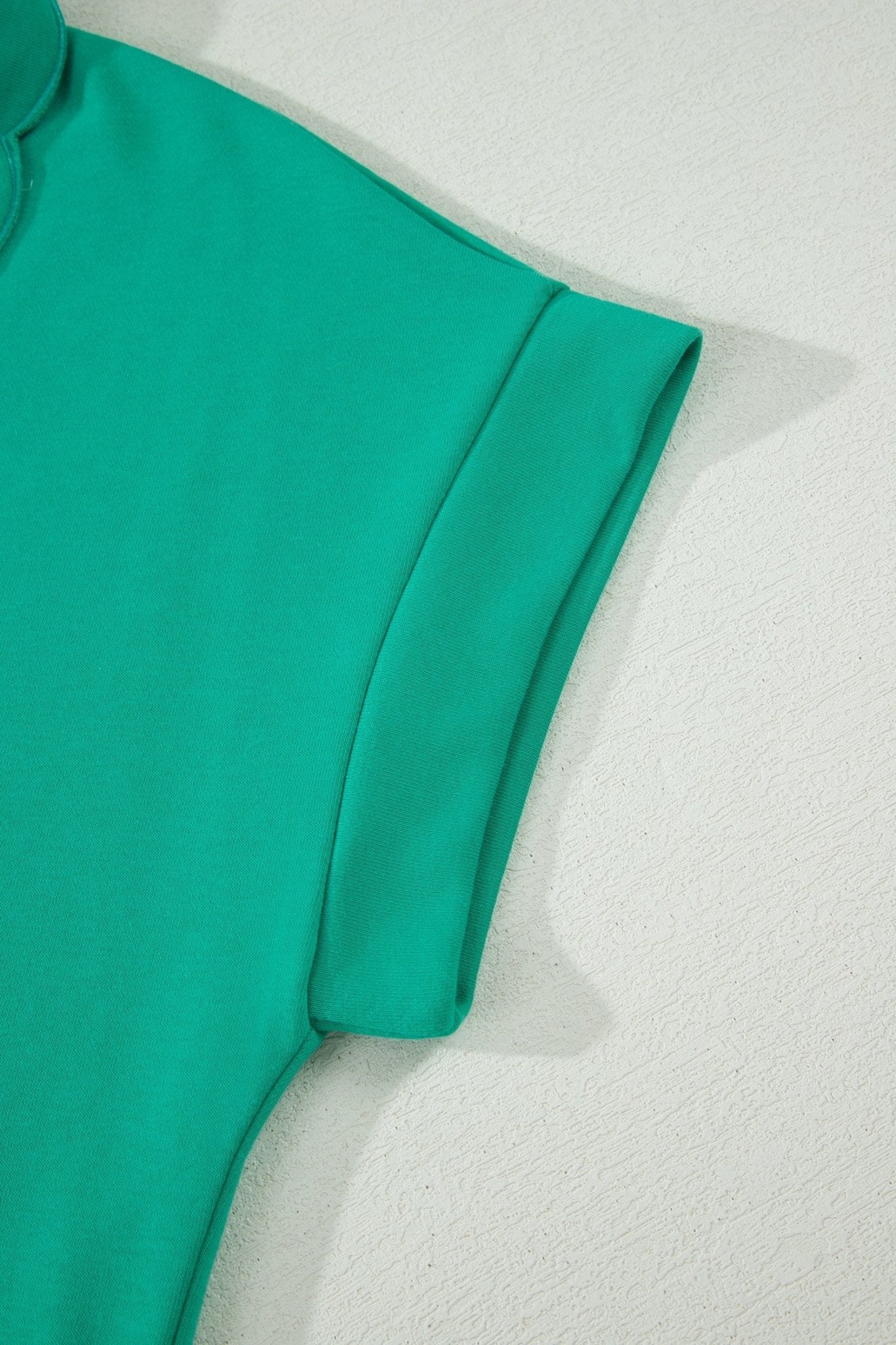 Sea Green Solid Color Snap Button Polo Collar Short Sleeve Scallop Hem Mini Dress - Loving It Shop