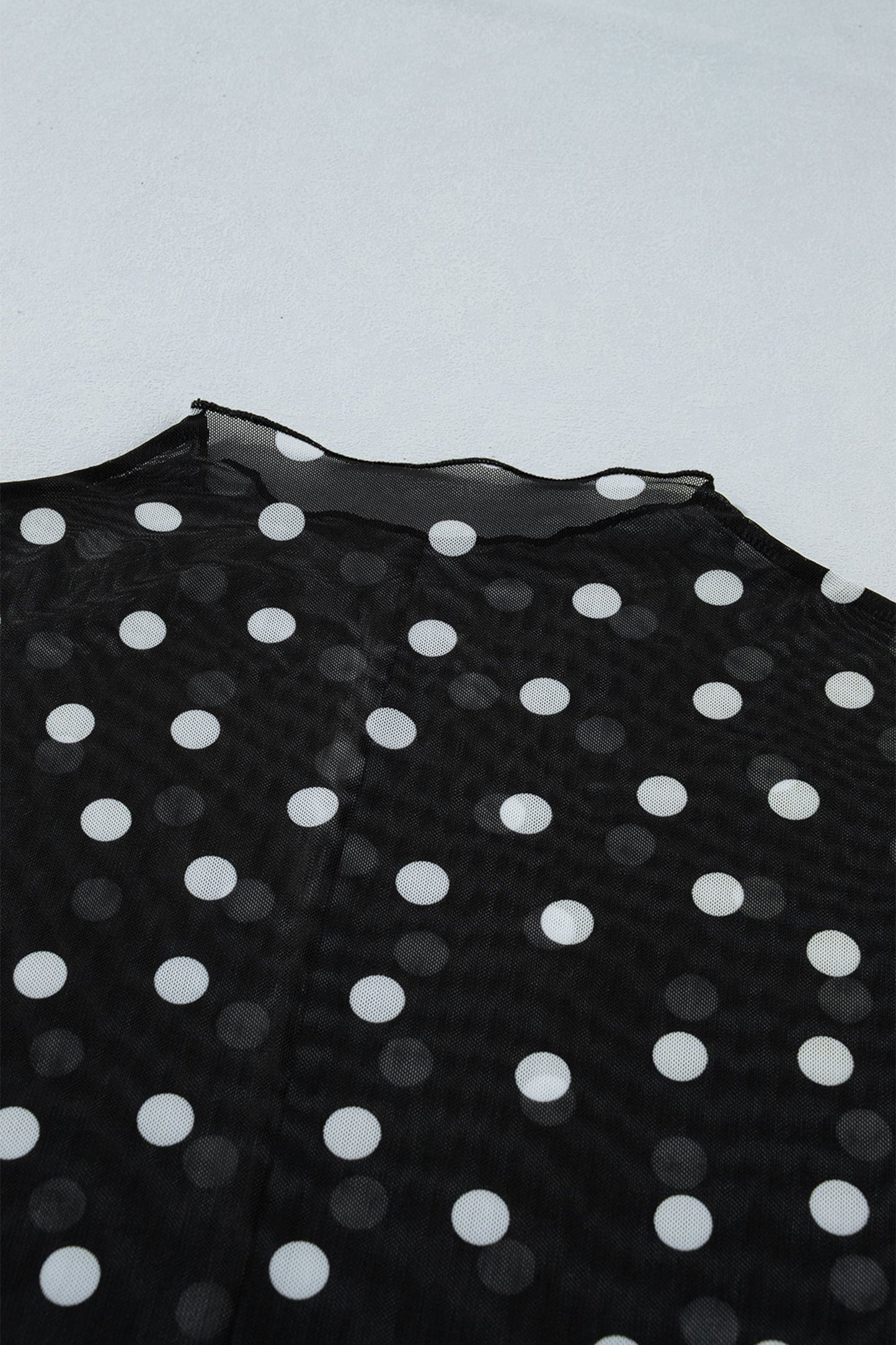 Black Plus Size Mock Neck Polka Dot Long Sleeve Mesh Top