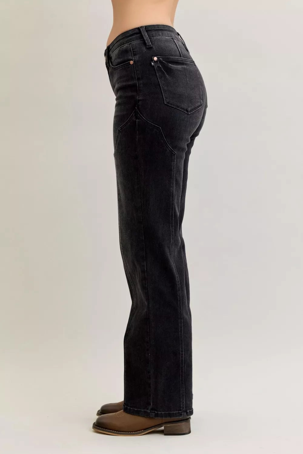 Mid Rise Straight Western Seam Detail Jeans