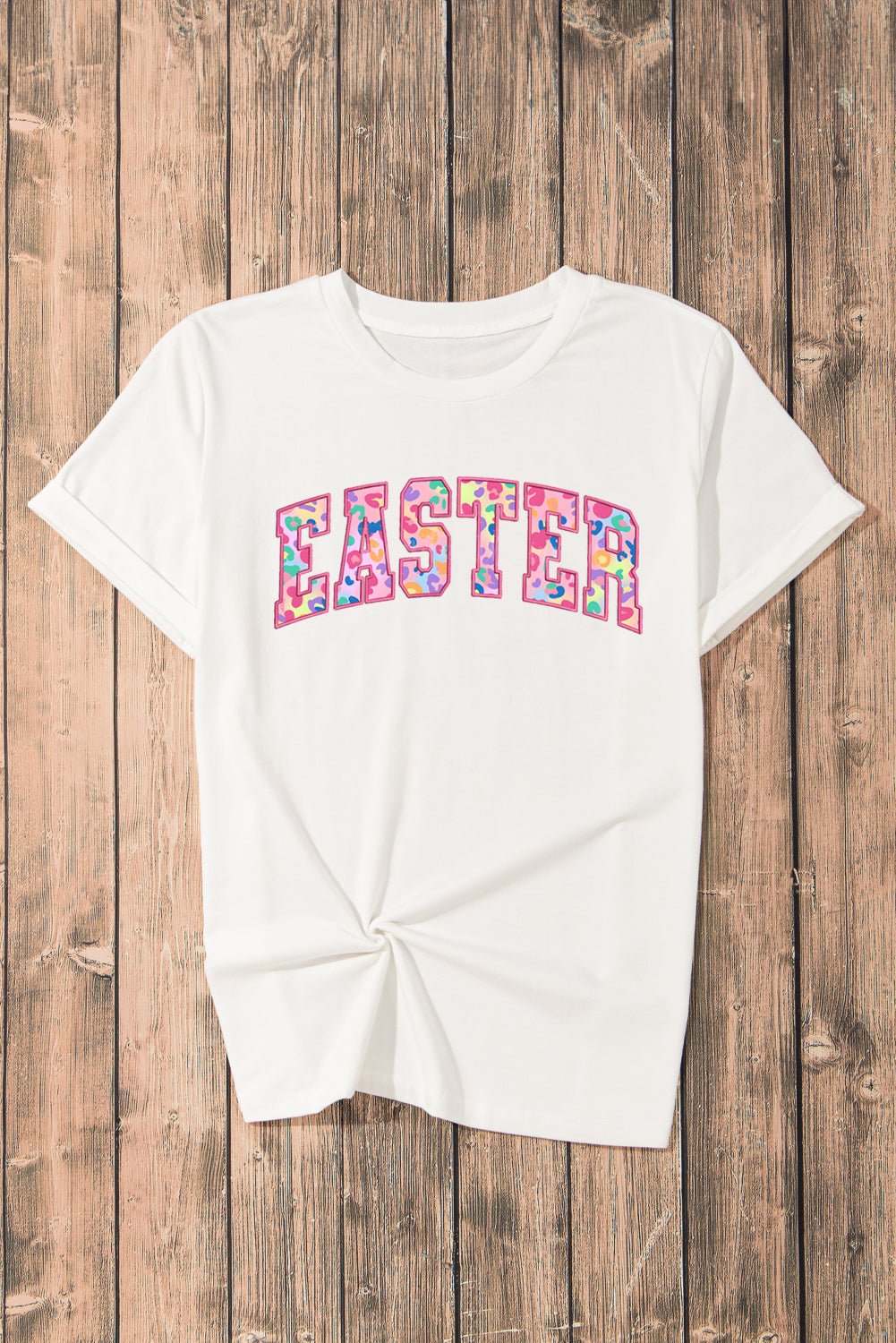 White Cheerful Leopard EASTER Letter Graphic Tee - Loving It Shop