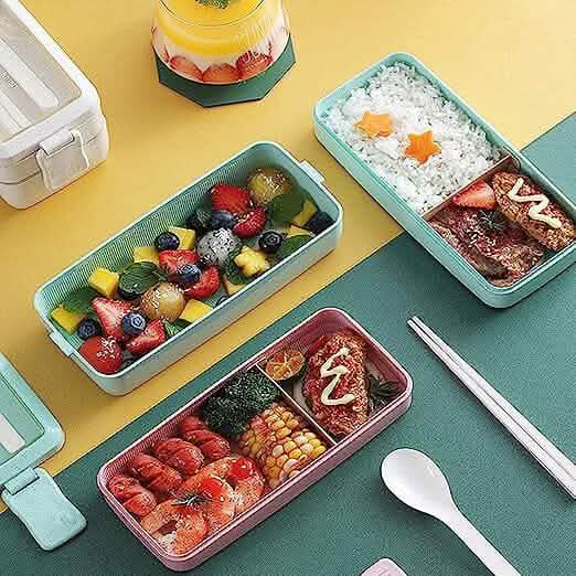 3-Layer Stackable Bento Box Japanese Lunch Box Kit with Spoon &amp; Fork