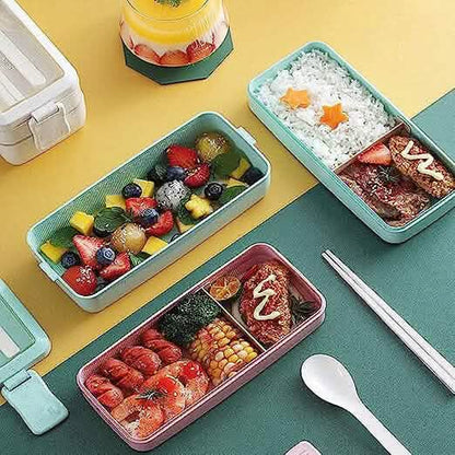 3-Layer Stackable Bento Box Japanese Lunch Box Kit with Spoon &amp; Fork