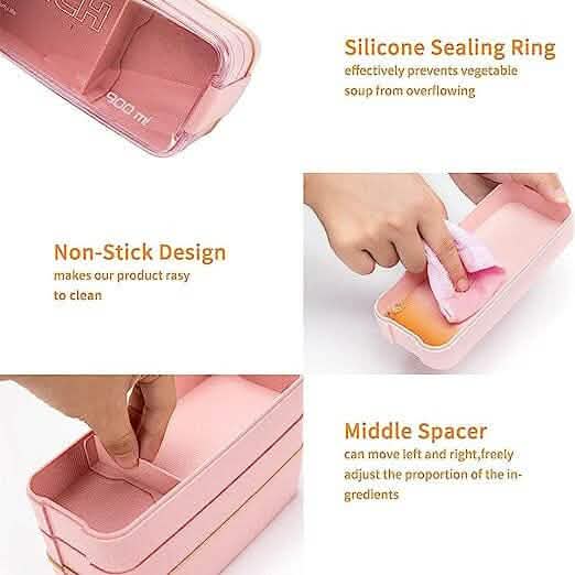 3-Layer Stackable Bento Box Japanese Lunch Box Kit with Spoon &amp; Fork