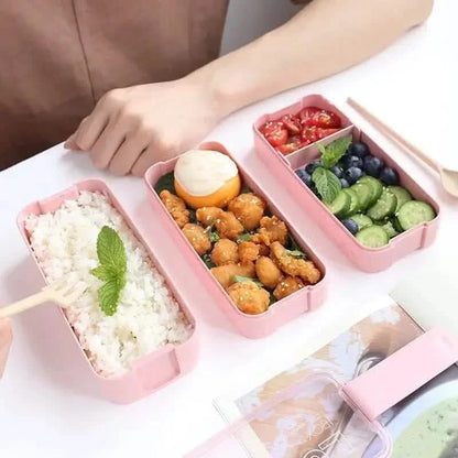 3-Layer Stackable Bento Box Japanese Lunch Box Kit with Spoon &amp; Fork