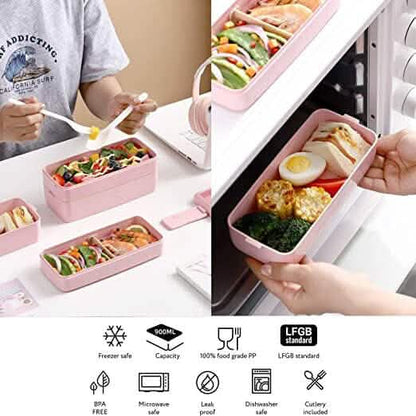 3-Layer Stackable Bento Box Japanese Lunch Box Kit with Spoon &amp; Fork