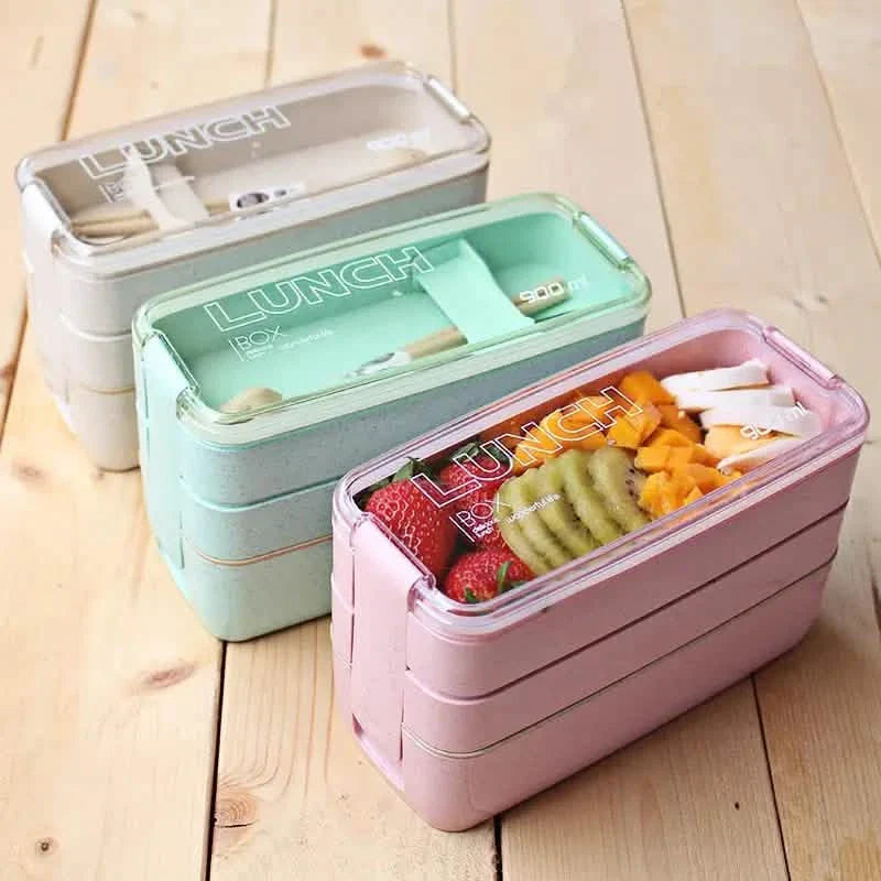 3-Layer Stackable Bento Box Japanese Lunch Box Kit with Spoon &amp; Fork
