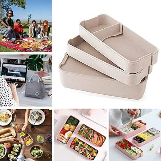 3-Layer Stackable Bento Box Japanese Lunch Box Kit with Spoon &amp; Fork