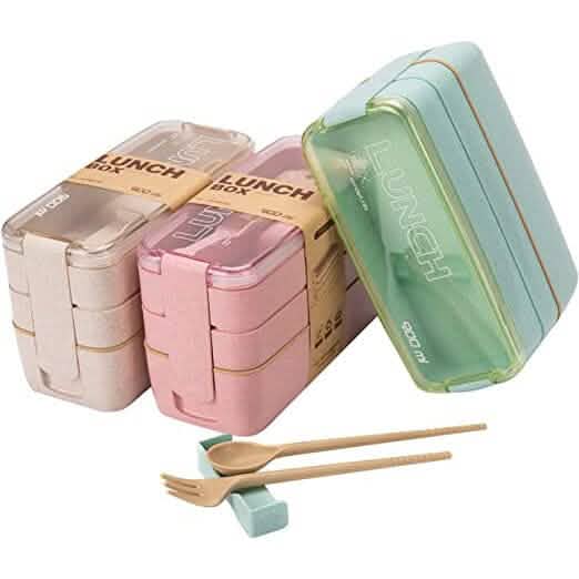 3-Layer Stackable Bento Box Japanese Lunch Box Kit with Spoon &amp; Fork