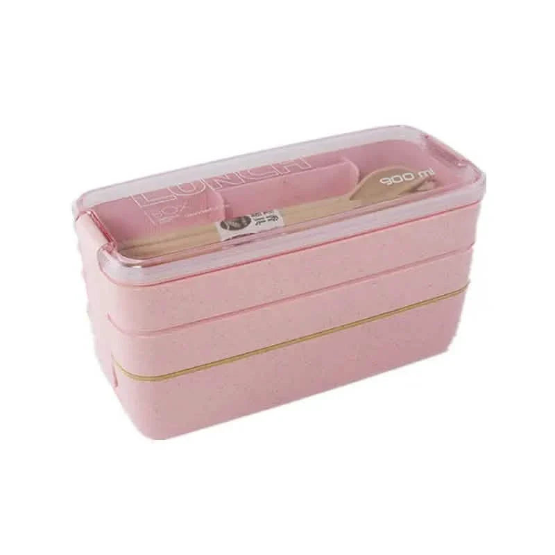3-Layer Stackable Bento Box Japanese Lunch Box Kit with Spoon &amp; Fork