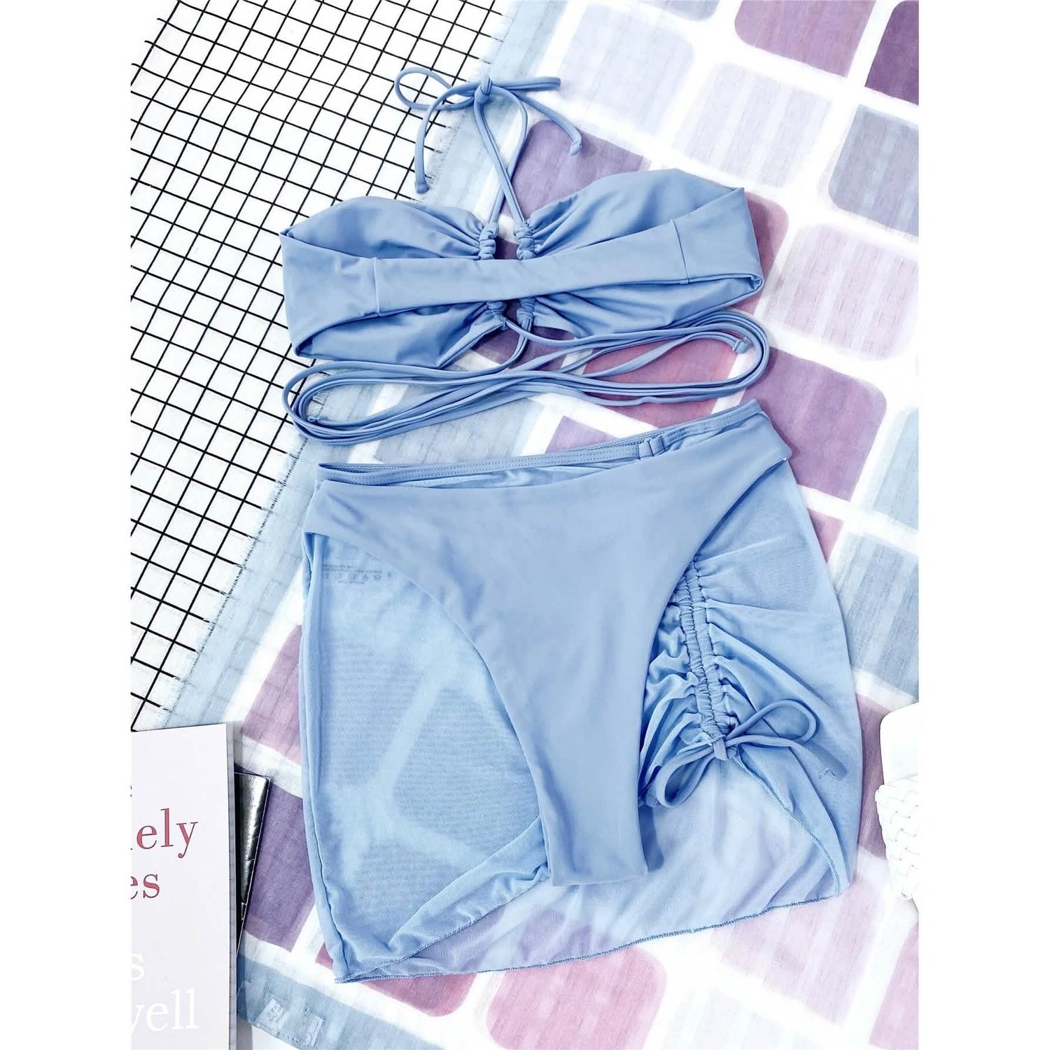 3-Pack: Criss Cross Halter Bikini Swimsuit &amp; Beach Skirt