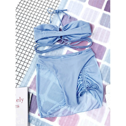 3-Pack: Criss Cross Halter Bikini Swimsuit &amp; Beach Skirt