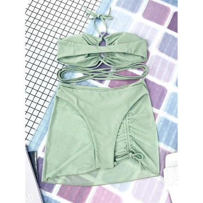 3-Pack: Criss Cross Halter Bikini Swimsuit &amp; Beach Skirt