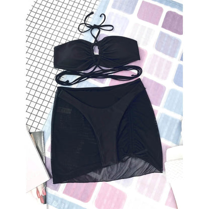 3-Pack: Criss Cross Halter Bikini Swimsuit &amp; Beach Skirt