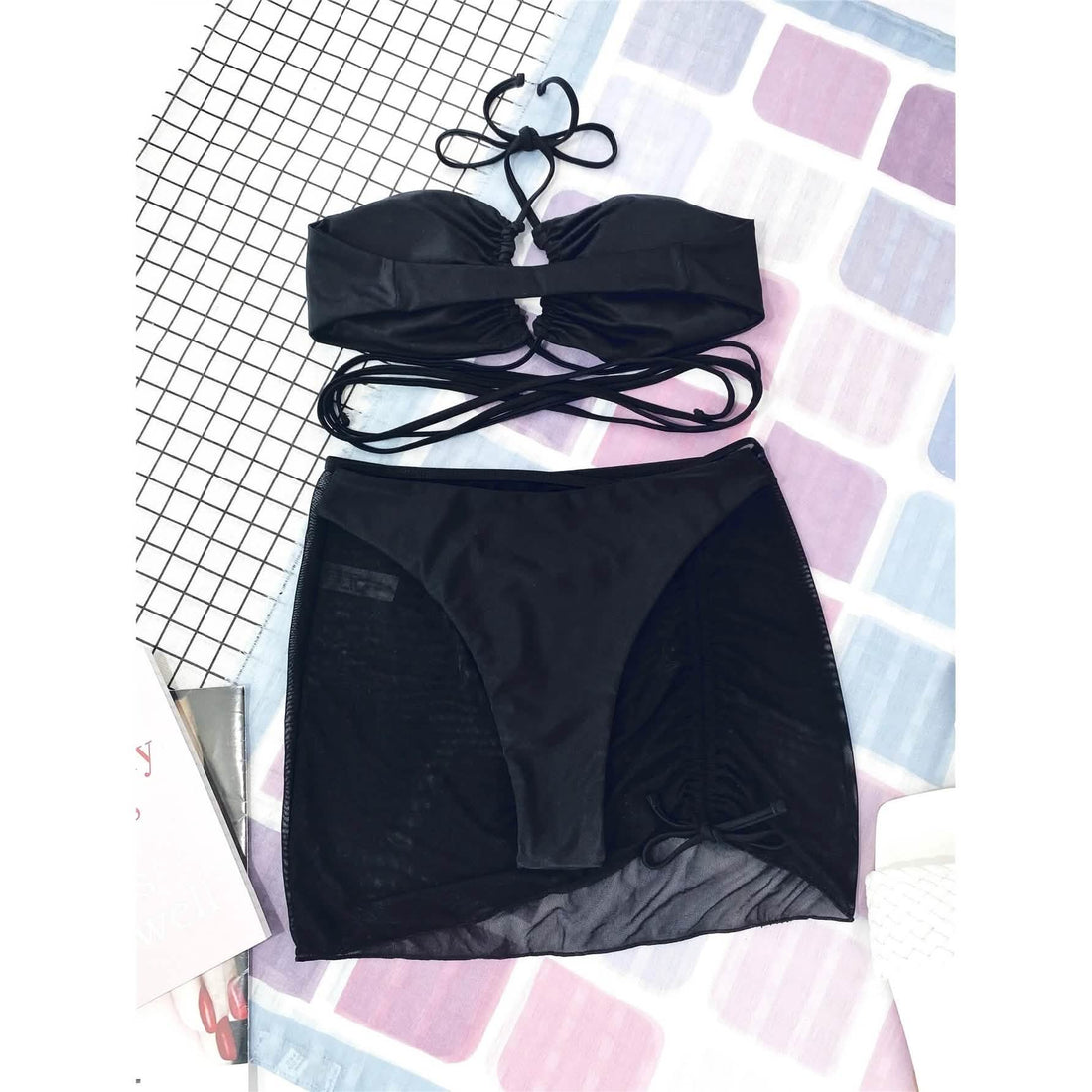 3-Pack: Criss Cross Halter Bikini Swimsuit &amp; Beach Skirt