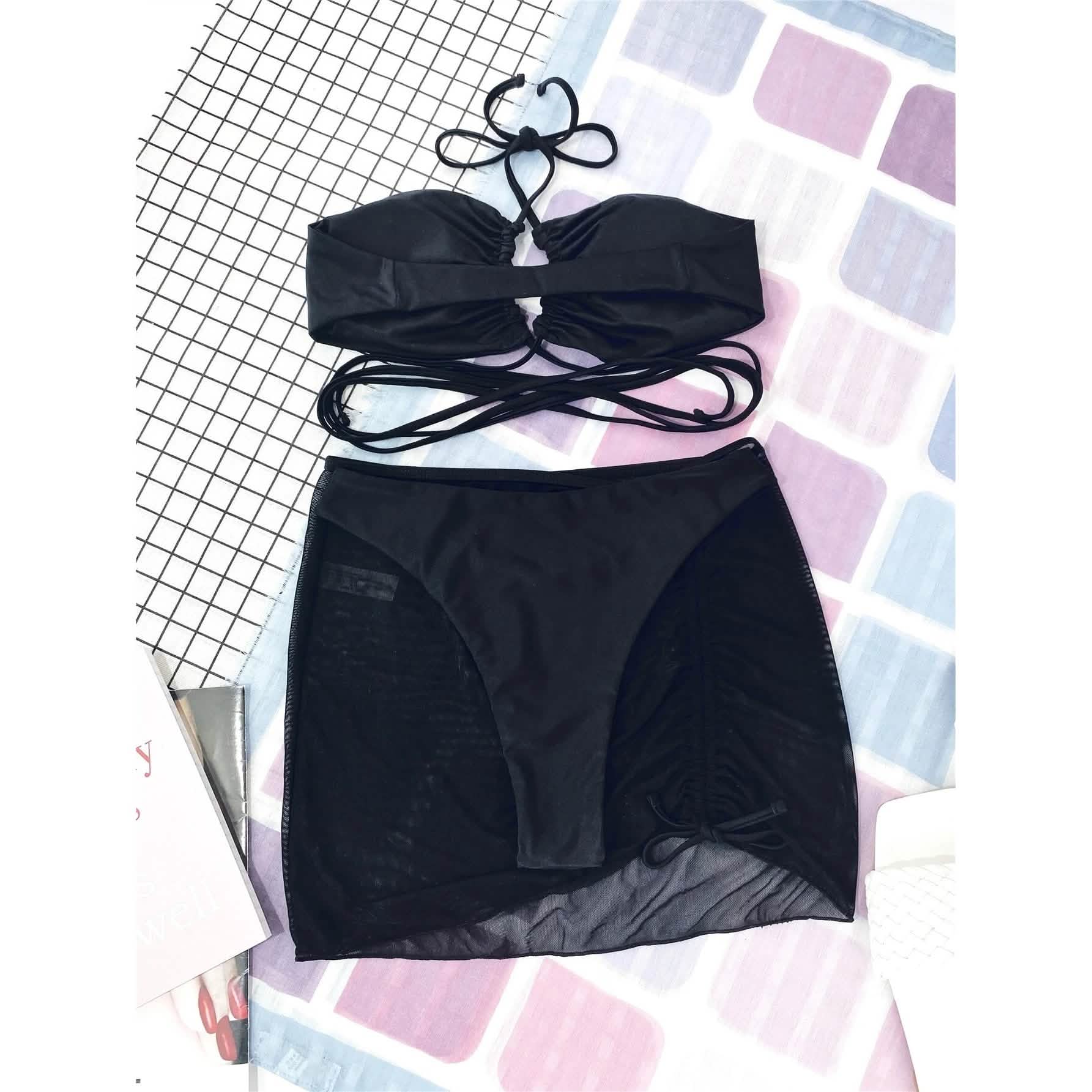 3-Pack: Criss Cross Halter Bikini Swimsuit &amp; Beach Skirt