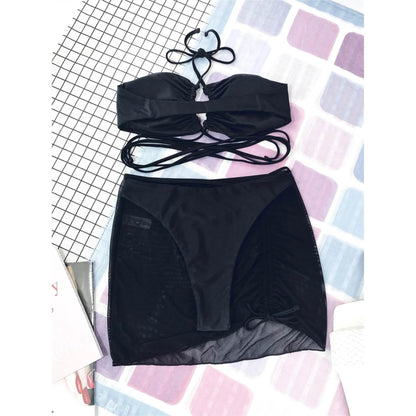 3-Pack: Criss Cross Halter Bikini Swimsuit &amp; Beach Skirt