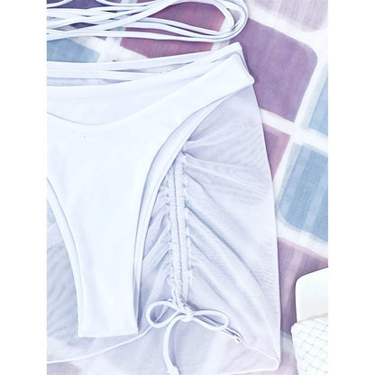 3-Pack: Criss Cross Halter Bikini Swimsuit &amp; Beach Skirt