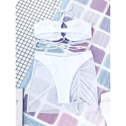 3-Pack: Criss Cross Halter Bikini Swimsuit &amp; Beach Skirt