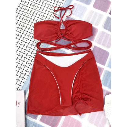 3-Pack: Criss Cross Halter Bikini Swimsuit &amp; Beach Skirt