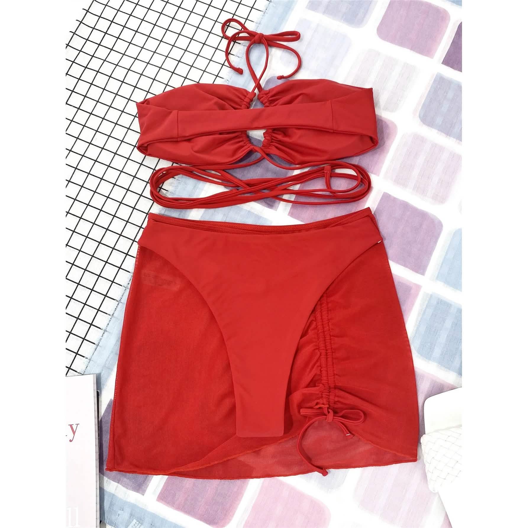 3-Pack: Criss Cross Halter Bikini Swimsuit &amp; Beach Skirt