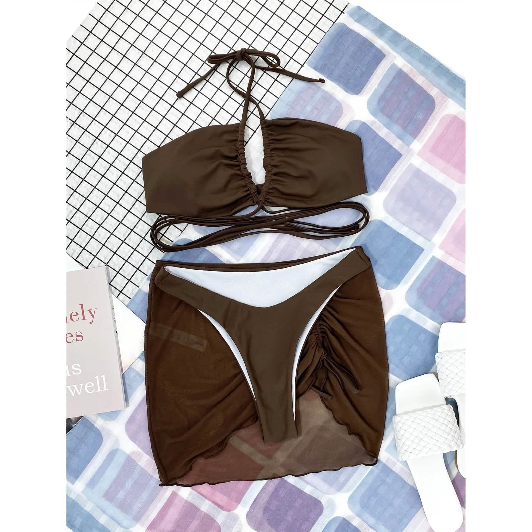 3-Pack: Criss Cross Halter Bikini Swimsuit &amp; Beach Skirt