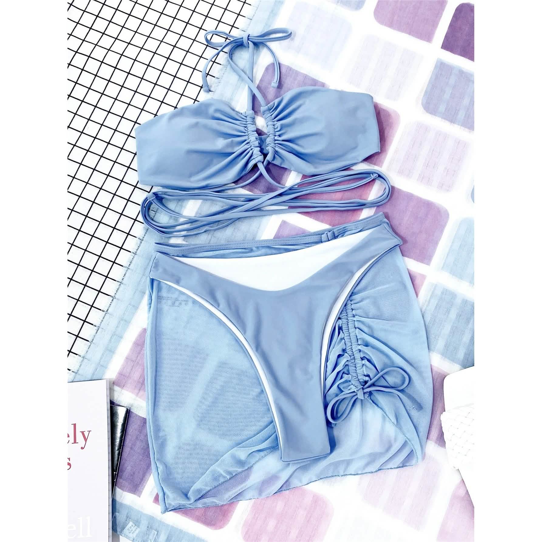 3-Pack: Criss Cross Halter Bikini Swimsuit &amp; Beach Skirt
