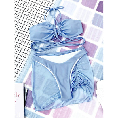3-Pack: Criss Cross Halter Bikini Swimsuit &amp; Beach Skirt