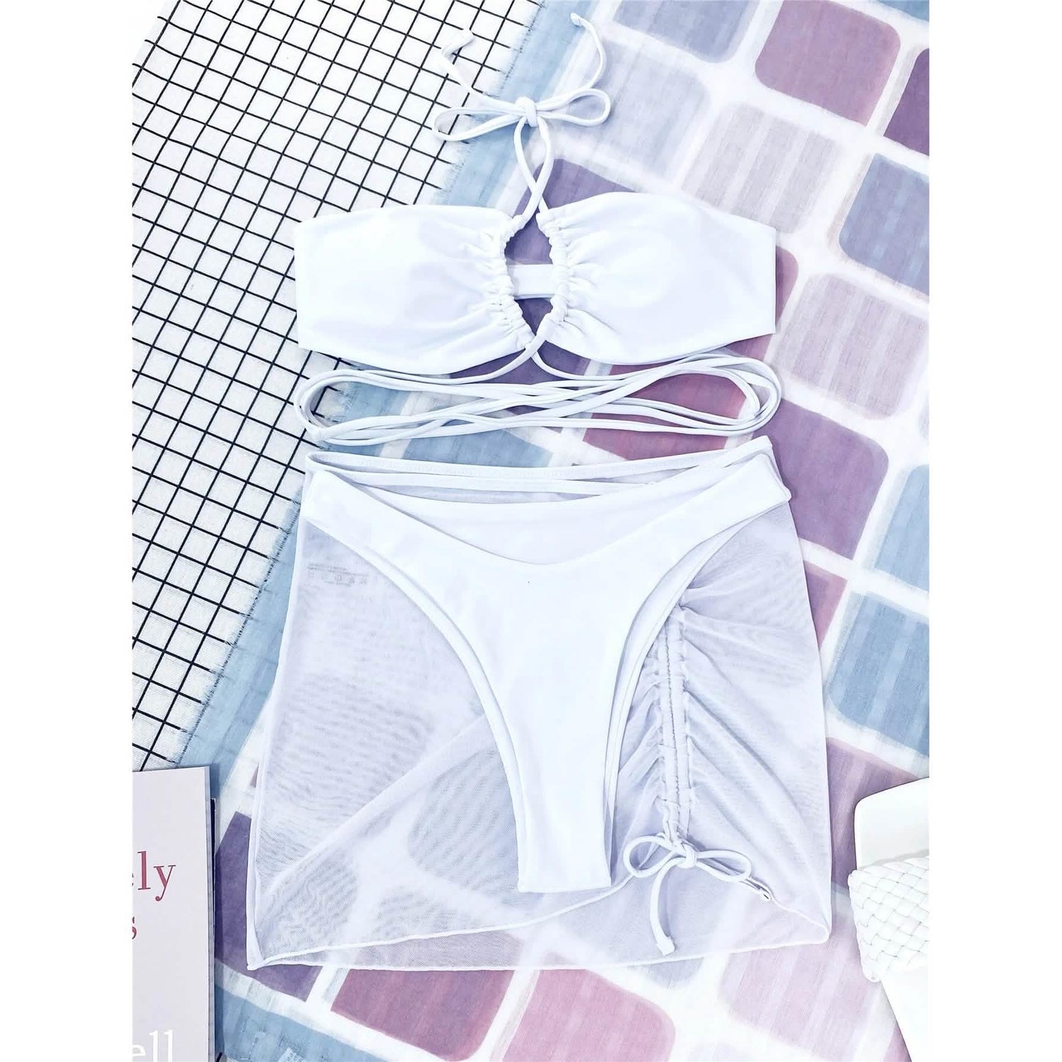 3-Pack: Criss Cross Halter Bikini Swimsuit &amp; Beach Skirt
