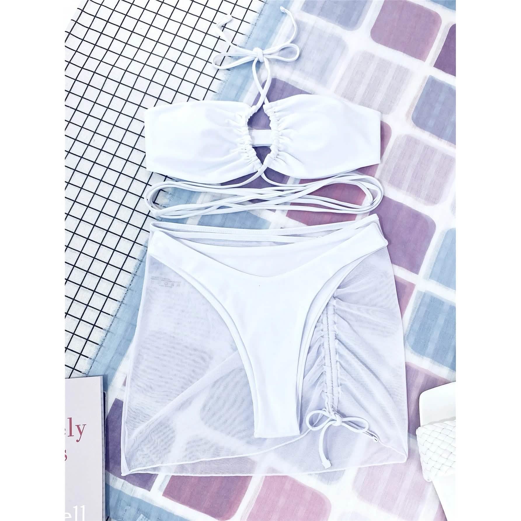 3-Pack: Criss Cross Halter Bikini Swimsuit &amp; Beach Skirt