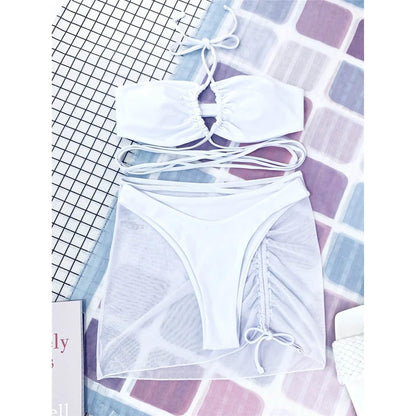 3-Pack: Criss Cross Halter Bikini Swimsuit &amp; Beach Skirt