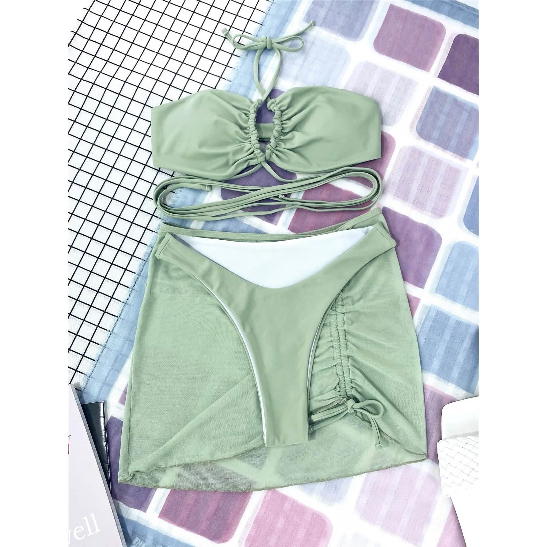 3-Pack: Criss Cross Halter Bikini Swimsuit &amp; Beach Skirt