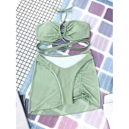 3-Pack: Criss Cross Halter Bikini Swimsuit &amp; Beach Skirt
