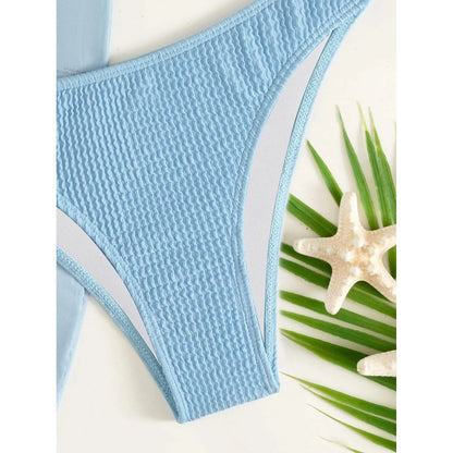 3-Pack: Textured Ring Linked Halter Bikini Swimsuit &amp; Beach Skirt