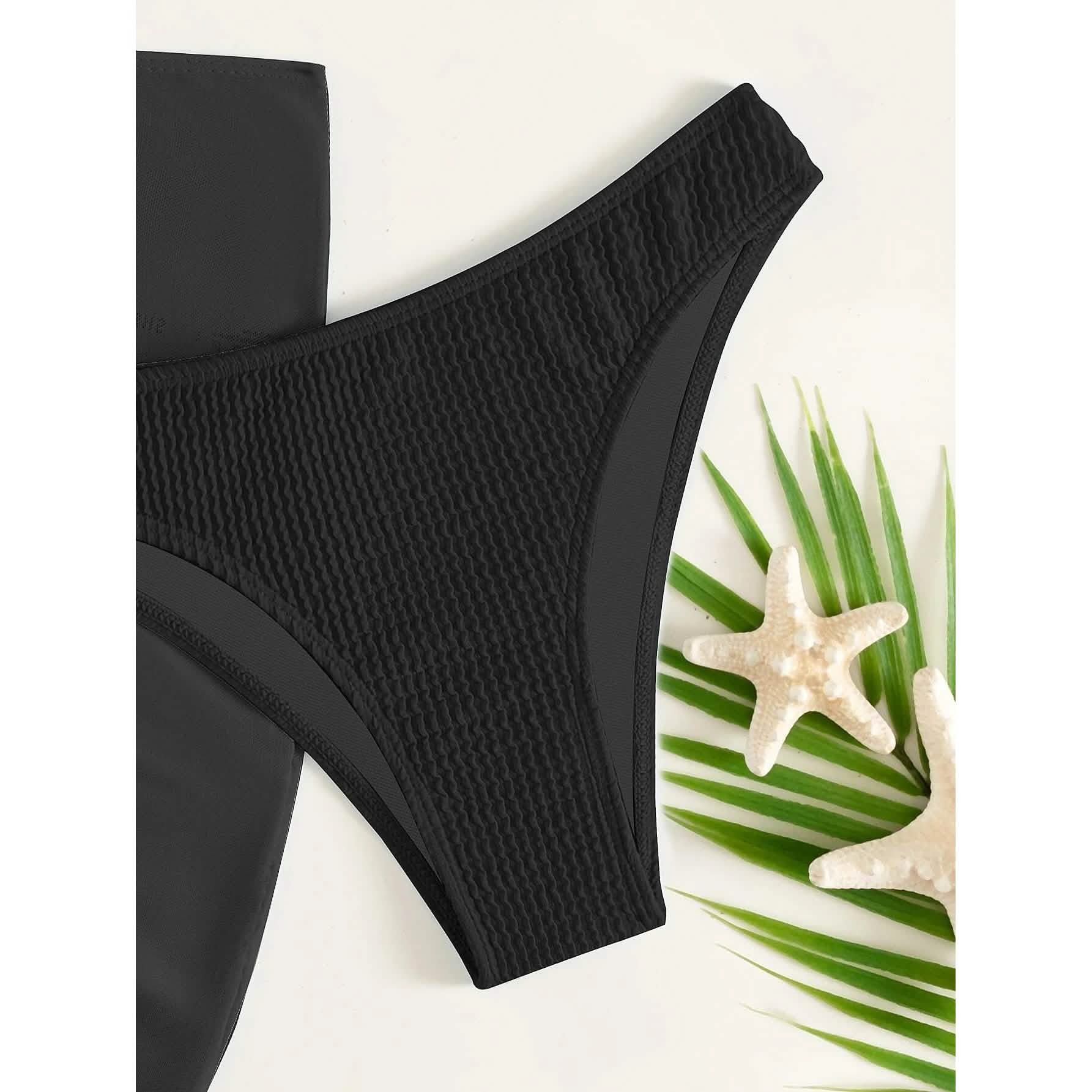 3-Pack: Textured Ring Linked Halter Bikini Swimsuit &amp; Beach Skirt