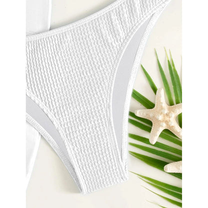 3-Pack: Textured Ring Linked Halter Bikini Swimsuit &amp; Beach Skirt