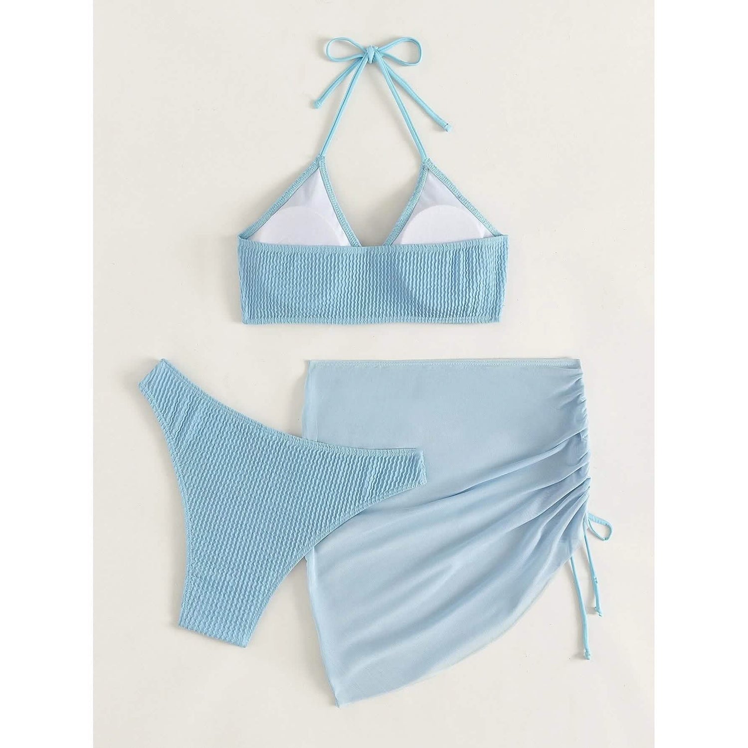 3-Pack: Textured Ring Linked Halter Bikini Swimsuit &amp; Beach Skirt
