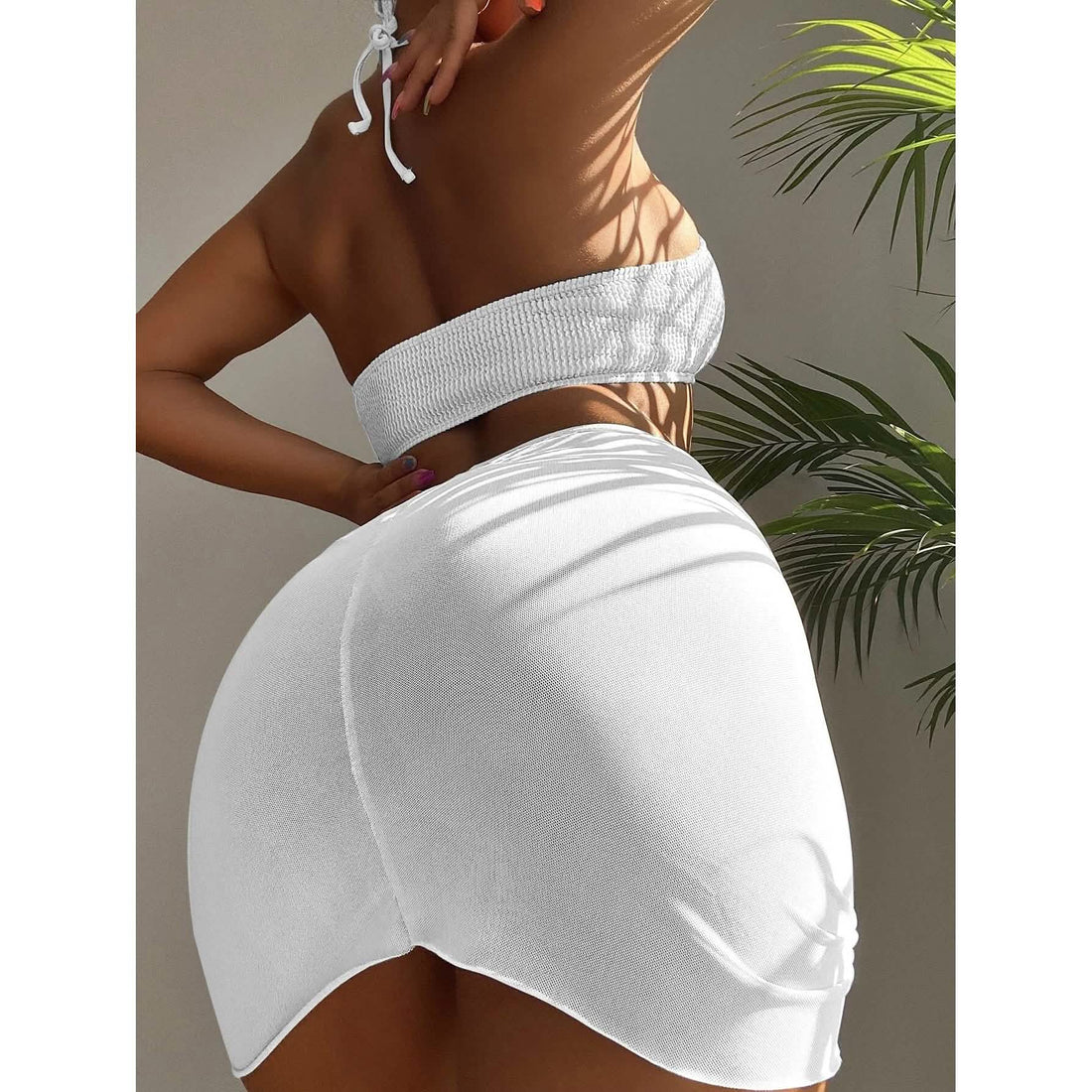 3-Pack: Textured Ring Linked Halter Bikini Swimsuit &amp; Beach Skirt