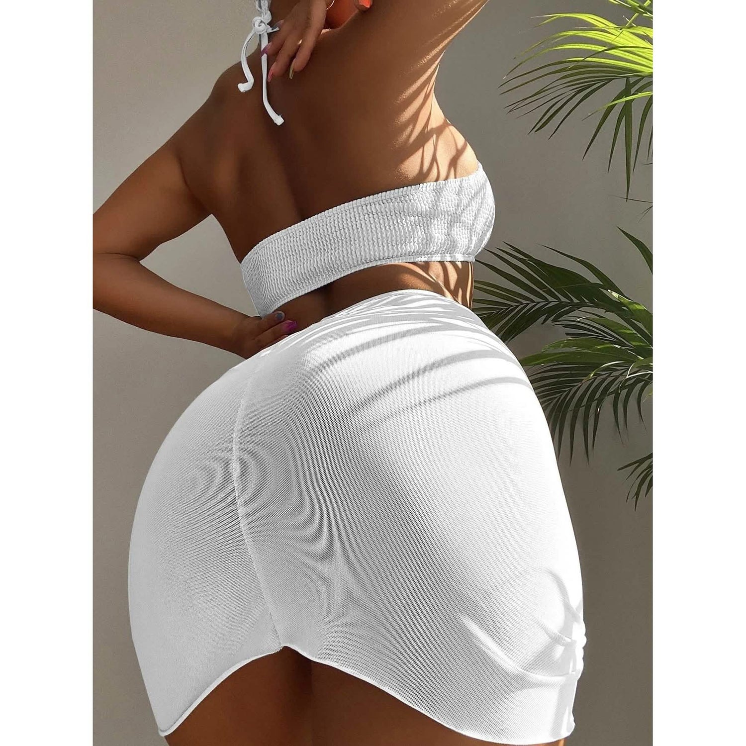 3-Pack: Textured Ring Linked Halter Bikini Swimsuit &amp; Beach Skirt