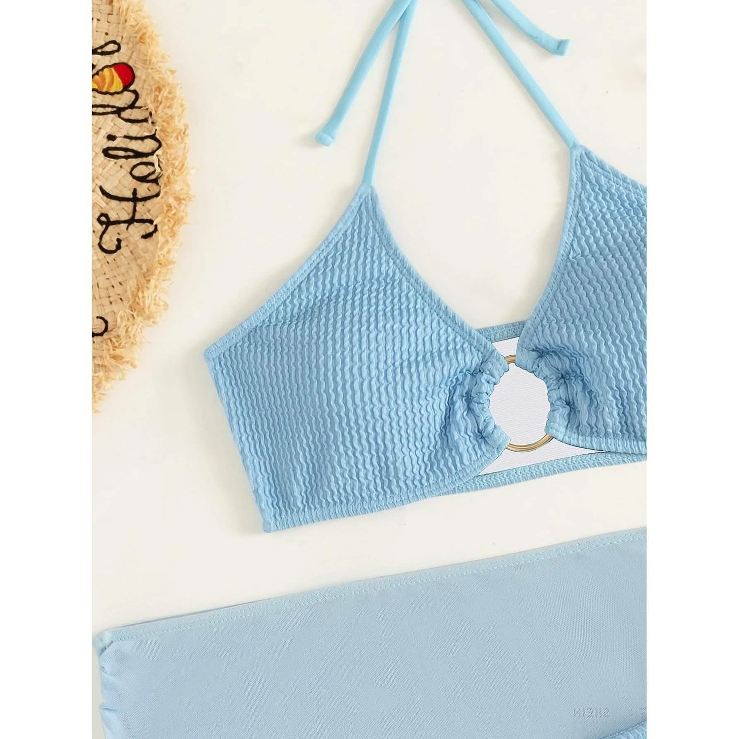 3-Pack: Textured Ring Linked Halter Bikini Swimsuit &amp; Beach Skirt