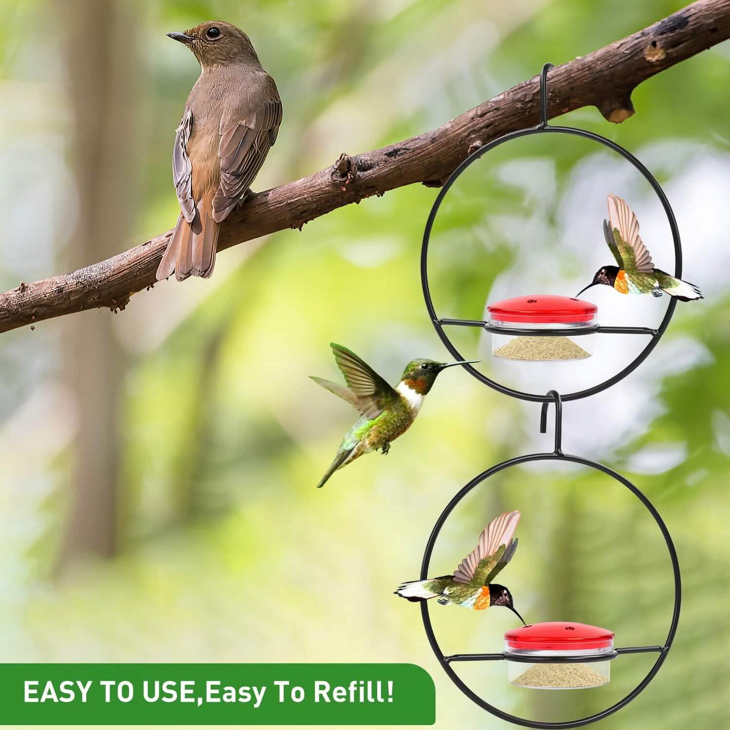 3-Pieces: Stackable Hanging Humming Bird Feeder with Metal Frame &amp; Red Plastic Bowl