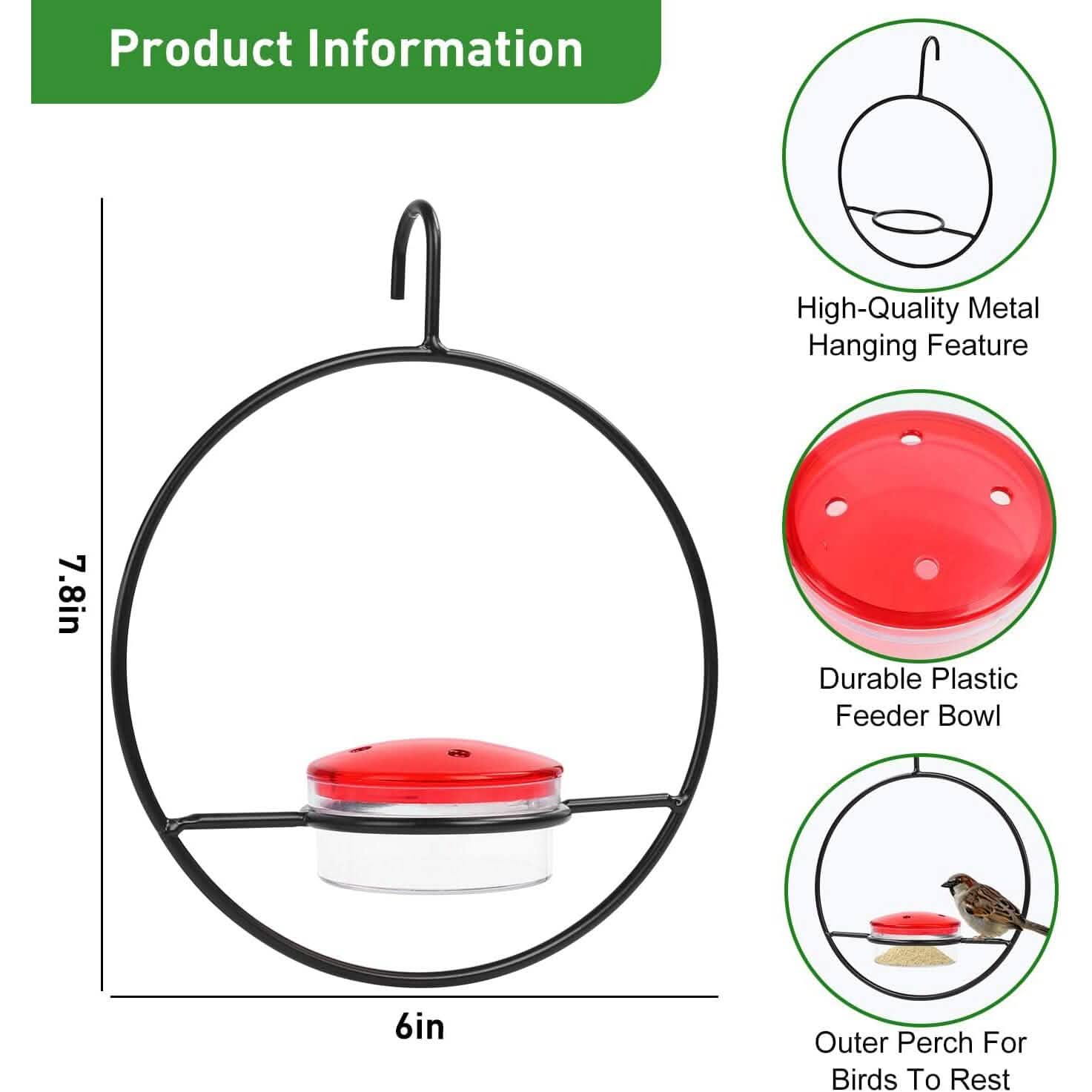 3-Pieces: Stackable Hanging Humming Bird Feeder with Metal Frame &amp; Red Plastic Bowl