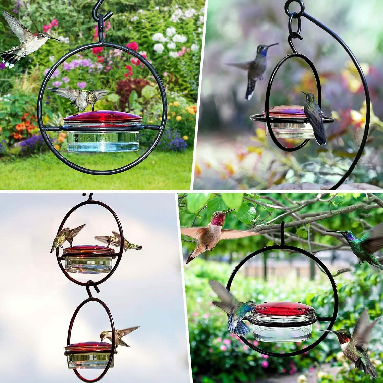 3-Pieces: Stackable Hanging Humming Bird Feeder with Metal Frame &amp; Red Plastic Bowl