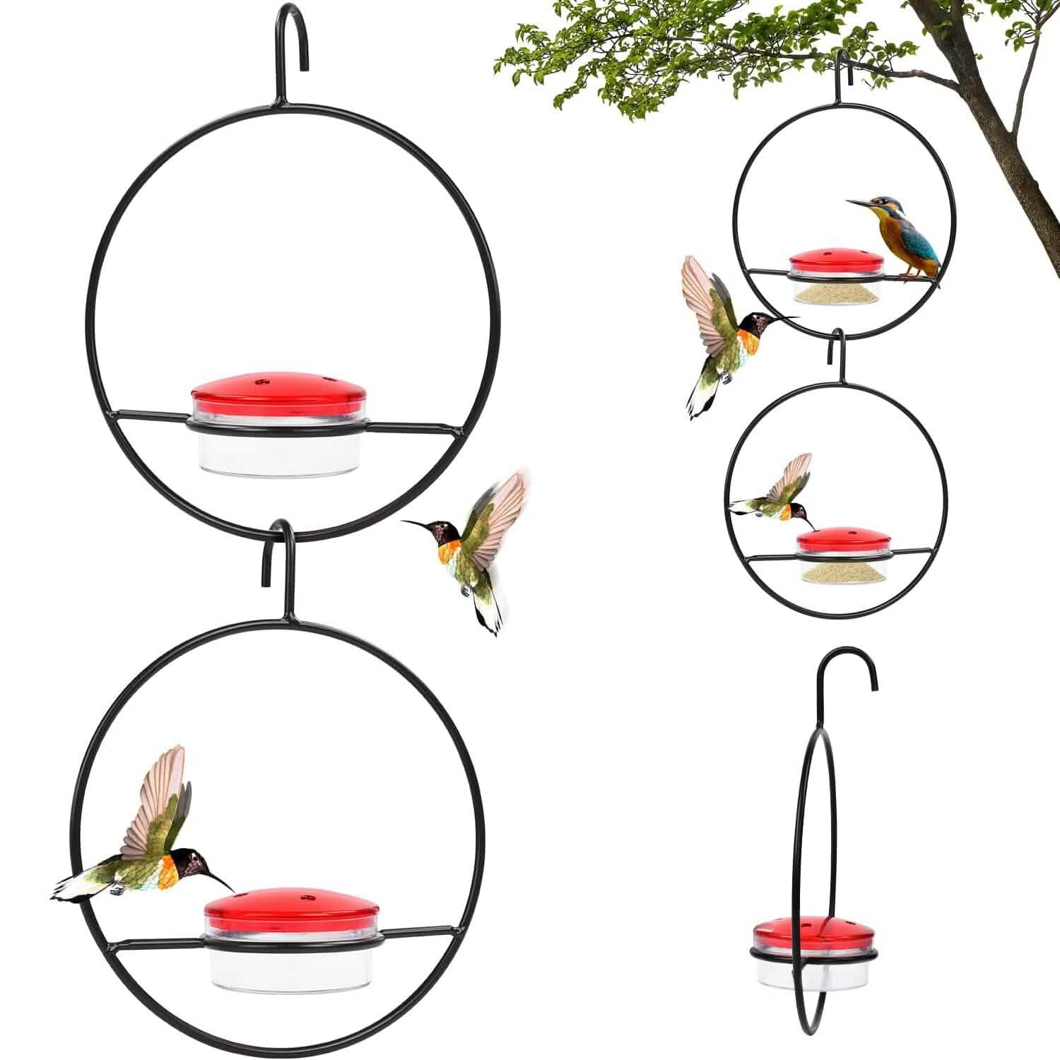 3-Pieces: Stackable Hanging Humming Bird Feeder with Metal Frame &amp; Red Plastic Bowl