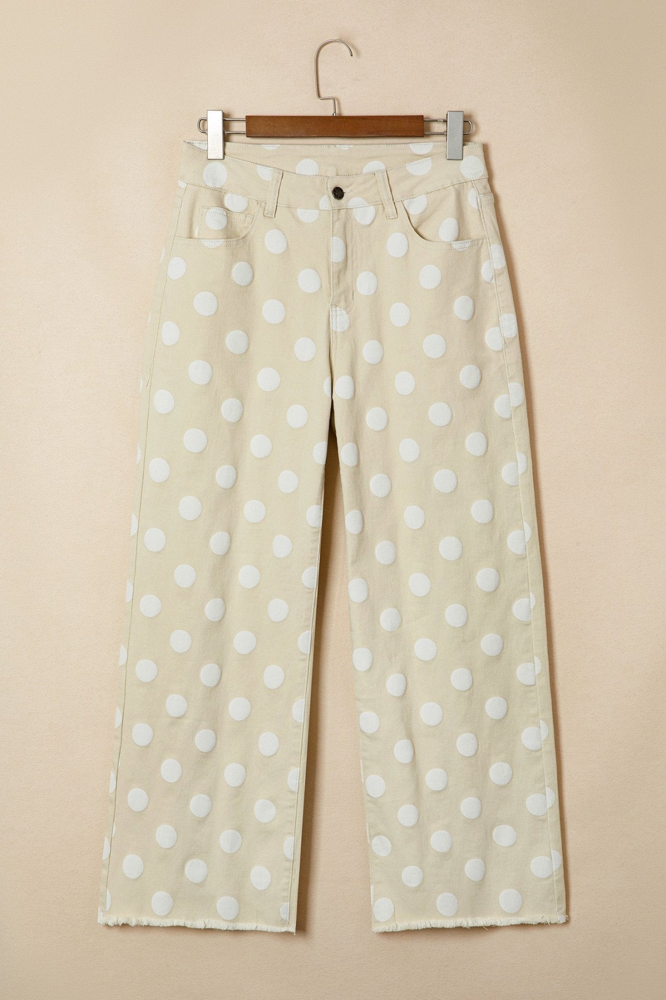 Khaki Polka Dot Print Raw Hem Shift Jeans - Loving It Shop