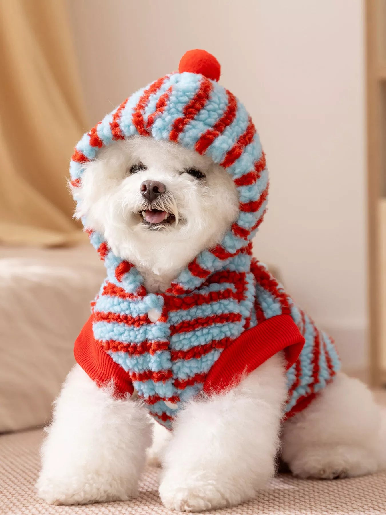Striped Hooded Plush Pet Sweater - Loving It Shop