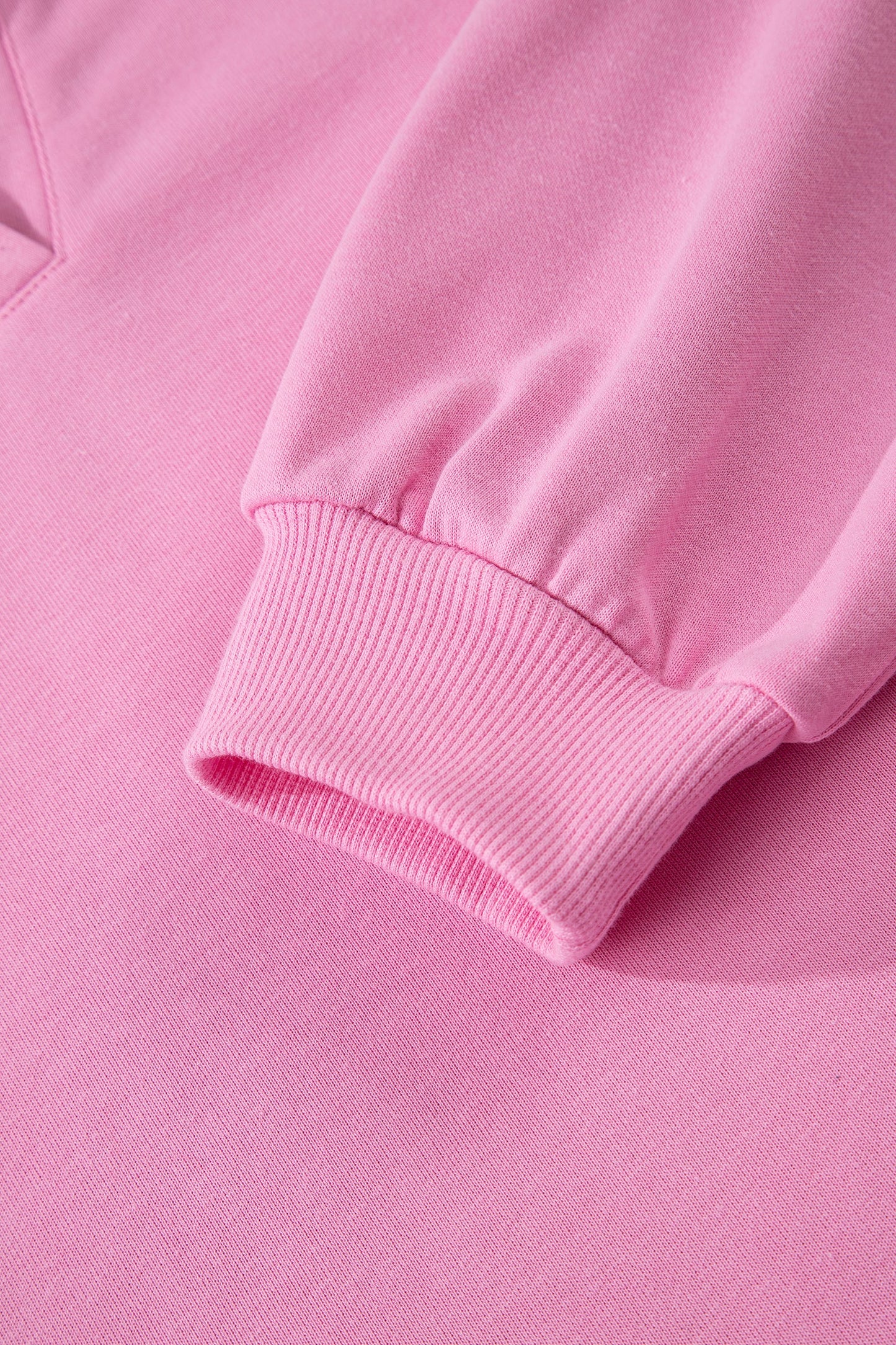 Bright Pink Polo Collar V Neck Pullover and Drawstring Sweatpants Set
