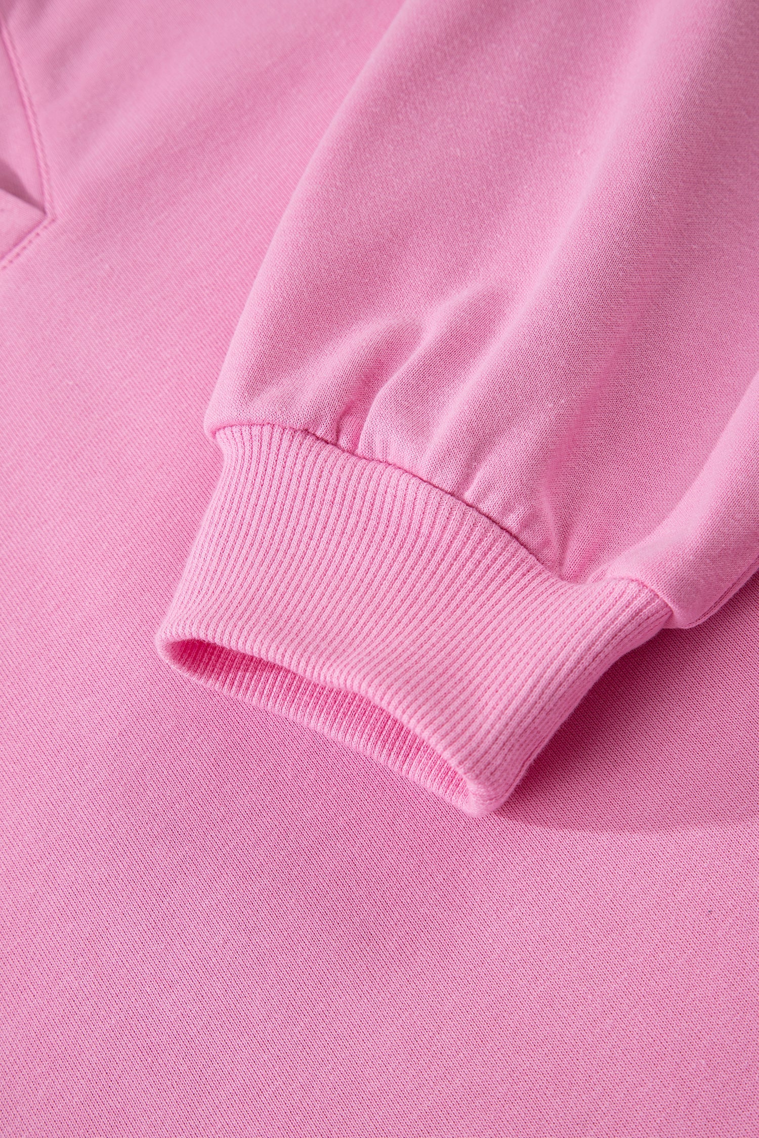 Bright Pink Polo Collar V Neck Pullover and Drawstring Sweatpants Set