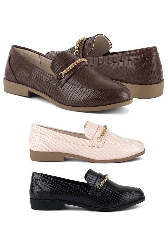 Vouse Low Block Loafers Adorned With Golden Chain - Loving It Shop
